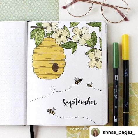 Dot Book Drawing Ideas, Assainment Cover Design, Bees Journal Ideas, Title Page Drawing Ideas, May Planner Theme, Bujo Bee Theme, Yellow Theme Journal, September Journal Ideas, Cover Page Design Ideas