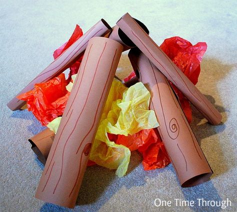 Cardboard Firetruck, Diy Camping Crafts, Indoor Campfire, Pretend Campfire, Backyard Camping Ideas, Firefighter Birthday Party, Camping Crafts For Kids, Fire Kids, Camping Theme Classroom