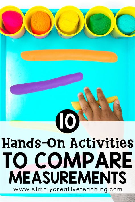 Add these 10 hands-on measurement activities to your lesson plans today! Learn how to teach comparing measurements in 1st and 2nd grade. Help your students learn all about comparing measurements and using different units of measurement with these fun activities. Get teaching ideas and tips including art activities, scavenger hunts, printable worksheets, math centers, and more! As a bonus, get a FREE printable measurement poster and anchor chart. Learn more here! Length Activities, Measurement Theme Preschool, Bigger Smaller Activities, Comparing Sizes Activities Preschool, Comparing Length Preschool, Preschool Measurement Activities, Measurement Activities For Kindergarten, Comparing Quantities Preschool, Measurement First Grade