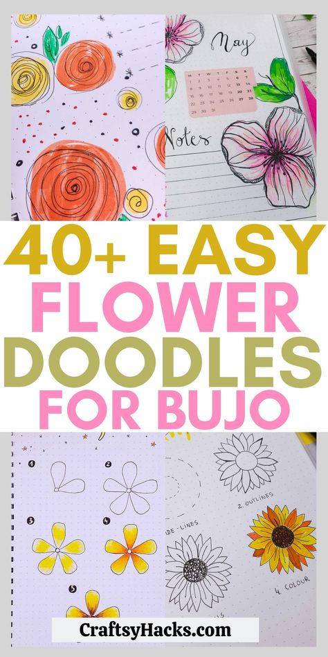 Sharpie Flowers Doodles, Easy Floral Designs To Draw, Journal Ideas Doodle Drawing, How To Draw Cute Flowers Easy, Doodling Flowers Simple, How To Draw Flowers For Beginners Easy, Dot Journaling For Beginners, How To Draw Boho Flowers, Easy Doodle Flowers Simple