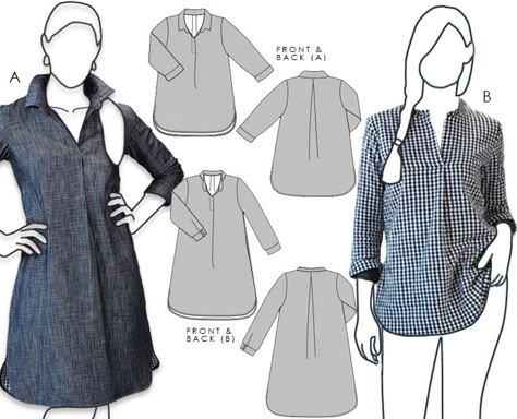 Collared Dress Pattern Free, Plus Size Sewing Patterns Free Blouses, Turn Dress Into Top, Fall Sewing Patterns Women, Free Tunic Patterns For Women, Button Up Shirt Pattern Free, Tunic Dress Pattern Free, Simple Tunic Pattern, Long Sleeve Tunic Pattern