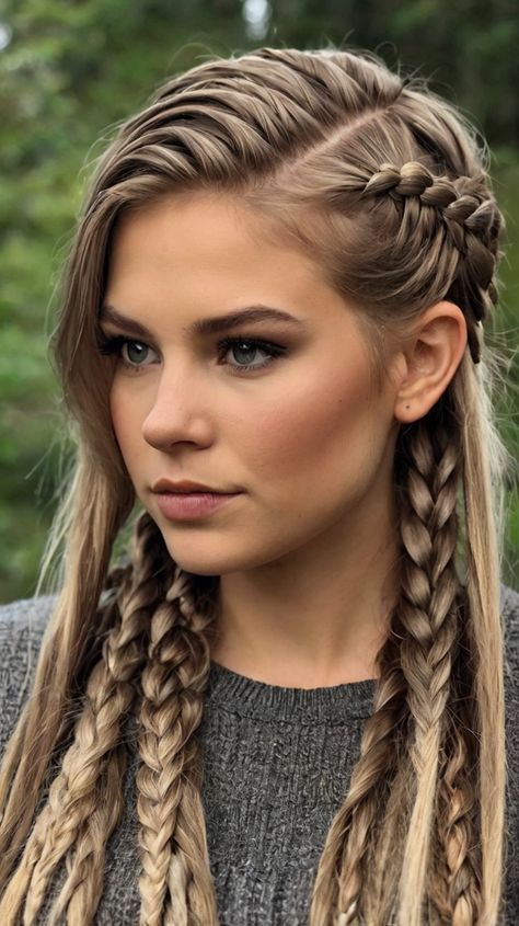 how to do viking braids hairstyles Easy Viking Hairstyles, Easy Viking Hairstyles Women, Easy Viking Hair, Viking Braids Hairstyles, Braids Hairstyles Tutorials, Burning Man Hair, Celtic Symbolism, Warrior Braid, Viking Haircut