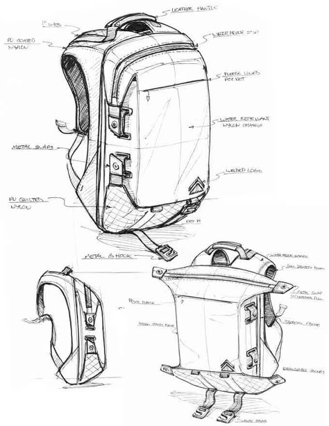 All-Adventures Backpack - THE FIELD RUCKSACK by Standard Pacific Goods — Kickstarter Backpack Design Concept, Backpack Drawing, Backpack Art, Bag Illustration, Adventure Backpack, Diy Backpack, Drawing Bag, Industrial Design Sketch, Id Design