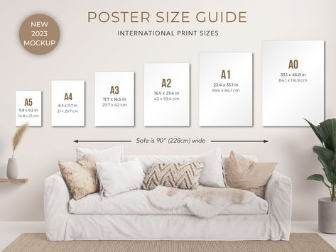 Frame Size Guide, Wall Art Size Guide, Comparison Chart, Poster Size Chart, Frame Size Guide, Wall Display Guide, Digital Image ⇥⇤ 𝗕𝗢𝗢𝗦𝗧 𝗬𝗢𝗨𝗥 𝗦𝗔𝗟𝗘𝗦 and increase your conversions with this high quality wall art size guide. Show your customers what your art will look like on a wall with furniture in the room. Helps customers visualise your artwork on their walls and helps them understand size ratios for printing and framing needs. I have more designs available in my shop: StudioPotte Wall Art Size Guide, Art Size Guide, Vertical Art, Living Wall Art, Photo Sizes, Desktop Wallpaper Organizer, Comparison Chart, Wall Art Size, Tropical Wall Art