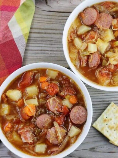 Polish Sausage and Sauerkraut Soup - Words of Deliciousness Polish Sausage And Sauerkraut, Sausage And Sauerkraut, Polish Sausage Recipes, Vegan Board, Sausage Sauerkraut, Sauerkraut Soup, Sausage Soup Recipes, Polish Sausage, Easy Vegetable