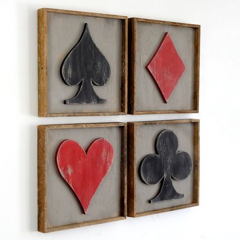 Found on Bing from www.etsy.com Poker Ideas, Playing Cards Suits, Game Room Sign, Playing Card Art, Card Symbols, Game Room Signs, Elegant Living Room Decor, Poker Room, Game Room Family