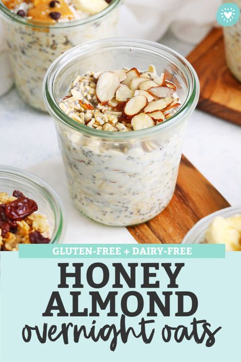 Overnight Oats With Almonds, Overnight Gluten Free Oats, Over Night Oats Low Carb, Overnight Oats Flaxseed, Healthy Almond Recipes, Pb2 Overnight Oats Almond Milk, Whole 30 Overnight Oats, Crunchy Overnight Oats, Overnight Museli Oatmeal