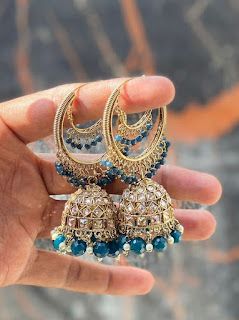 Jhoomka Earrings, Fancy Earrings Classy, Desi Earrings, Hoop Jhumka, Golden Jhumka, Punjabi Jewellery, Desi Jewelry, Indian Jhumka, Bridal Jewelry Sets Brides