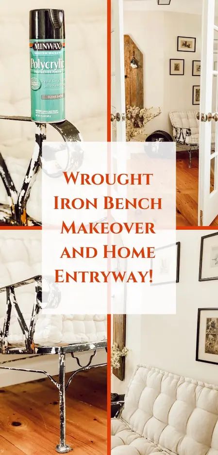 How to makeover a rustic and chippy wrought iron bench that will look beautiful inside or outside of your home. Fun Diy Projects For Home, Wrought Iron Corbels, Wrought Iron Awning, Wrought Iron Banister, Wrought Iron Headboard, Wrought Iron Trellis, Wrought Iron Paint, Wrought Iron Mirror, Wrought Iron Bench