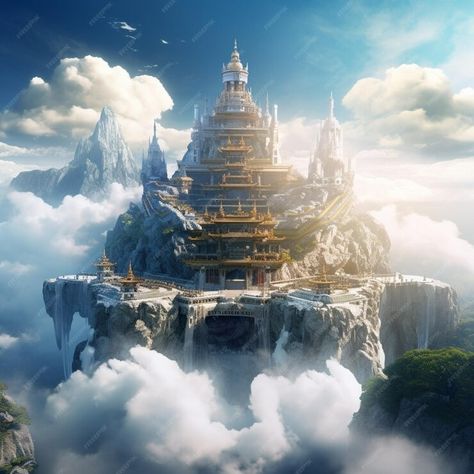 Best fantasy mountain temple landscape floating island architecture picture Ai generated art | Premium AI-generated image Fantasy Floating Islands, Temple Fantasy Art, Temple Landscape, Island Architecture, Mountain Temple, Floating Islands, Floating Island, Beautiful Homes, Fantasy Art