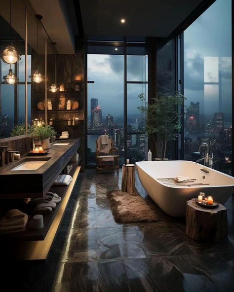 Fancy Bathroom Luxury, Singapore Penthouse, Aesthetic Bathrooms, Rodolphus Lestrange, Dark Modern Bathroom, Room Ideas Bathroom, Singapore Luxury, Dream Penthouse, Glam Bathroom Decor