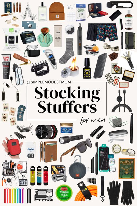 Are you in search of the perfect stocking stuffer ideas for the men in your life? I’ve carefully curated the ultimate stocking stuffer guide that fits into a variety of price points and is tailored specifically for men. I usually keep my stocking stuffer gifts on the lower end of the budget, but I k Present Ideas For Dad, Husband Stocking Stuffers, Sticking Stuffers, Gift For Bf, Boyfriend Stocking Stuffers, Stocking Fillers For Men, Men In Stockings, Modest Mom, Stocking Stuffers For Mom