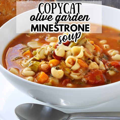 This Copycat Olive Garden Minestrone Soup is a hearty and delicious comfort food jam packed with vegetables and flavor. It's so good, you'll think you are eating the real thing! Olive Garden Ministroni Soup Recipe, Copycat Soups From Olive Garden, Gnocchi Minestrone Soup, Italian Soups Minestrone, Minasteoni Soup Olive Garden, Menastroni Soup, Minasronie Soup, Traditional Italian Minestrone Soup, Crockpot Minestrone Soup Olive Garden