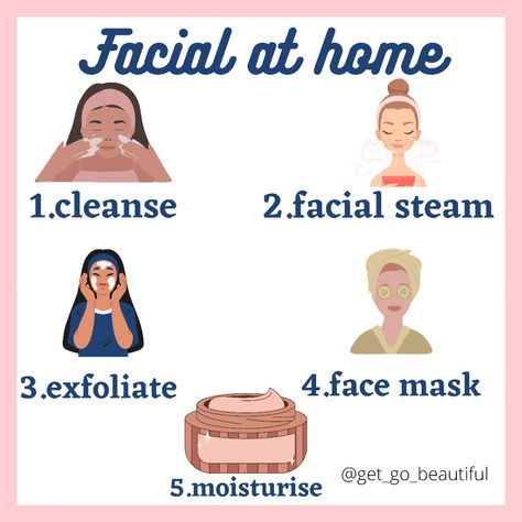 Do your own facial at home! Follow this easy steps to get tha GLOW😍 Step 1-FACE CLEANSE: Use raw milk + honey.massage gently for 1 minutes. Step 2- Facial steam:Warm water steam for 7 8 min. Step 3-Exfoliate:Use rice flour +honey🍯 Step 4-Face mask:Gram flour+turmeric+milk+sandalwood powder(The best & my fav face mask) & the last but not the least also the most imp.......... Step 5-Moisturise:Apply your favourite moisturiser Follow @get_go_beautiful for more such tips🦋 If you try this When To Apply Face Mask, Sandalwood Powder Face Mask, How To Apply Face Mask, How To Steam Your Face, Steam For Face Skin Care, Steam Face At Home, How To Steam Face, How To Make Face Mask At Home, Face Steaming Routine