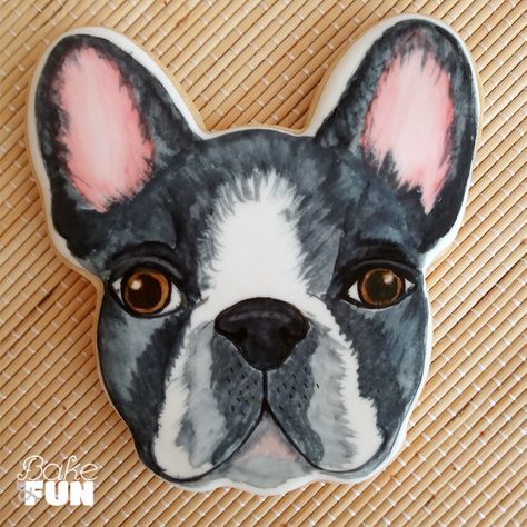 French Bulldog Cookies, Frenchie Cake, Puppy Cookies, Cookie Decoration Ideas, Frosted Sugar Cookies, Cookies Icing, Cookie Making, Amazing Cookies, Cookie Decoration