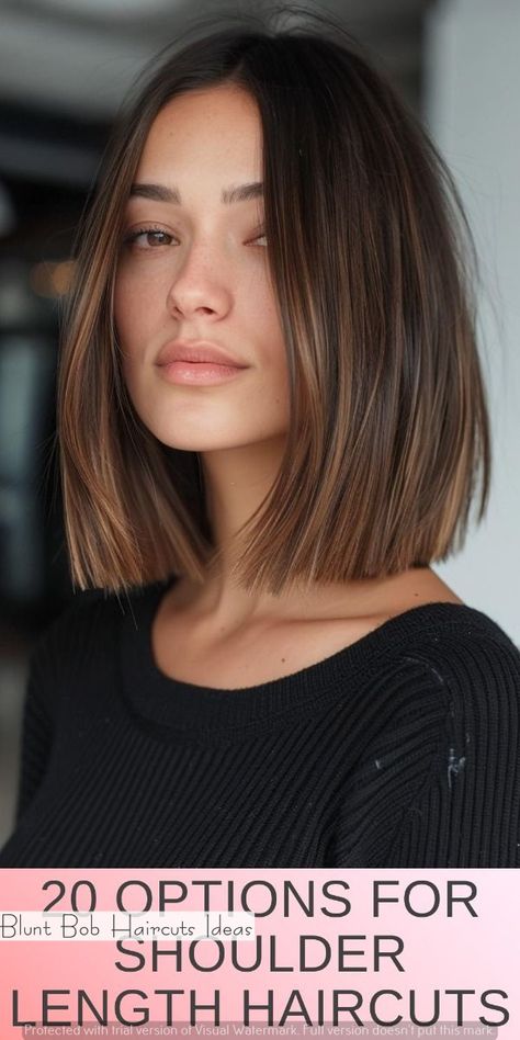 Medium Bob Thick Hair Shoulder Length, Medium Length Hair With Layers No Bangs, Bob Just Above Shoulders, Shoulder Level Haircut For Women, Just Above Shoulder Length Hair, Straight Shoulder Length Hair Cuts, Shoulder Bob Haircut, Above The Shoulder Haircut, Cute Hairstyles For Work