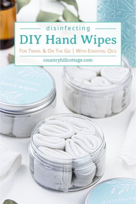 How to make easy DIY hand sanitizer wipes! The homemade antibacterial wipes recipe is made with natural organic ingredients (vodka, aloe vera, essential oils) and reusable wipes. Use the portable mini disinfectant hand wipes with alcohol for travel or when hand washing isn’t possible. Cute gift or baby shower favor. Disinfecting wipes are good for kids and classroom uses. With printable labels for the dispenser and packaging the container. #handsanitizer #essentialoils | countryhillcottage.com Antibacterial Wipes, Reusable Wipes, Disinfecting Wipes, Hand Wipes, Printable Labels, Baby Shower Favors, Hand Sanitizer, Organic Ingredients, Natural Organic