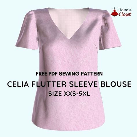 Celia flutter sleeve blouse – free PDF sewing pattern – Tiana's Closet Make A Maxi Skirt, Simple Top Pattern, Flutter Sleeve Pattern, Paper To Print, Flutter Sleeve Blouse, How To Fold Sleeves, Free Pdf Sewing Patterns, Free Sewing Pattern, Top Sewing