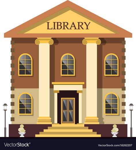 Library Building Exterior, Library Outside, Library Exterior, Library Illustration, Library Building, Community Places, Library Images, Community Helpers, English Lessons For Kids