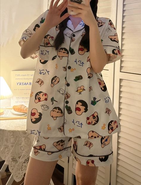 Cute Night Outfits Pajamas, Sleepwear Korean Style, Korean Night Suit, Korean Night Dress, Cute Night Outfits, Cute Nightwear, Casual Home Outfits, Nighties For Women, Korean Pajamas