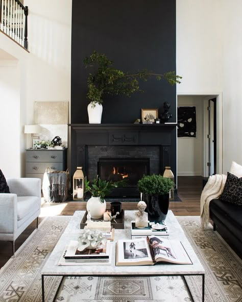 This 440 Sq Ft Home Blows Convention — House of Valentina House Of Valentina Interior Design, Indian Hawthorn, Black And White Sofa, House Of Valentina, Black And White Living Room Decor, Paris House, Tv Fal, Fireplace Furniture, White Living Room Decor