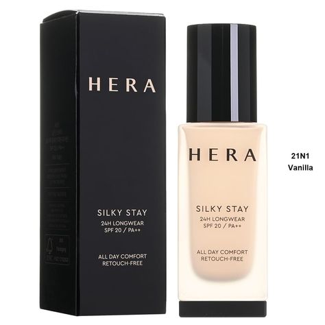 HERA - Silky Stay 24H Longwear Foundation - 12 Colors | YesStyle Korean Foundation, Amore Pacific, Beauty Packaging, Youthful Skin, Brand Collection, Color Free, Xanthan Gum, Face Care, Korean Beauty