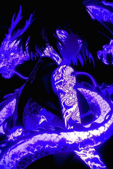 Purple Neon Anime Wallpaper, Purple Dragon Aesthetic, Black And Purple Dragon, Punk Character Art, Badass Female, Dark Purple Wallpaper, Anime Butterfly, Character Animation, Edit Anime