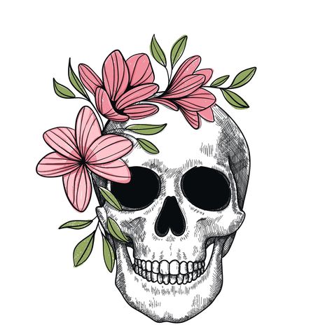 Digital art hand-drawn in Procreate. Flower Crown Drawing, Crown Drawing, Mexican Flowers, Skeleton Head, Skull Art, Flower Crown, Drawing And Illustration, Flower Painting, Digital Drawing