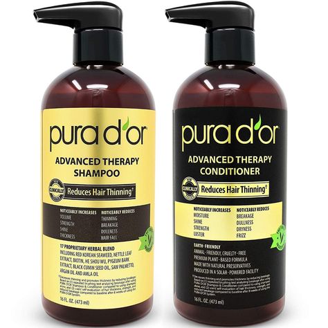 Amazon.com : PURA D'OR Advanced Therapy System Shampoo & Conditioner - Increases Volume, Strength and Shine, Sulfate Free, Made with Argan Oil, All Hair Types, Men & Women, 16 fl oz (Packaging may vary) : Beauty Pura D'or, Hair Types Men, Hair Thickening Shampoo, Silver Shampoo, Biotin Shampoo, Shampoo And Conditioner Set, Thickening Shampoo, Natural Preservatives, Best Shampoos