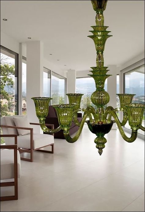 Modern Murano chandeliers are wrought by our master glassblowers in various shapes and colours, reworking the timeless style of Venetian chandeliers and artistic Muranese glass 🤩 Green Chandelier, Green Chandeliers, Murano Chandelier, Chandeliers, Dining Area, Timeless Style, Timeless Fashion, Amber, New House