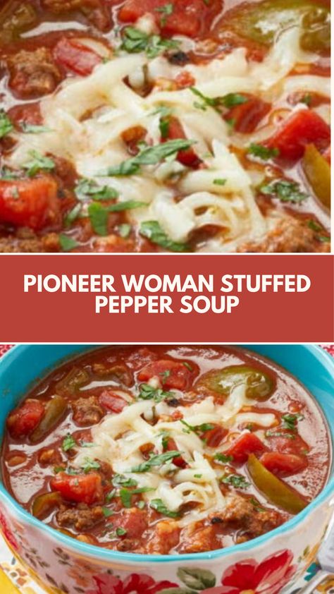 This easy Pioneer Woman Stuffed Pepper Soup is a delicious and nutritious meal perfect for chilly days. It’s quick to make and packed with creamy flavors from pepper jack cheese. Use common ingredients like ground beef and bell peppers, and enjoy the warmth of this comforting soup with crispy toppings for added texture! Ground Beef And Bell Peppers, Pioneer Woman Soups, Green Pepper Soup, Pioneer Kitchen, Bell Pepper Soup, Hearty Soup Recipes, Comforting Soup, Hot Sausage, Stuffed Pepper