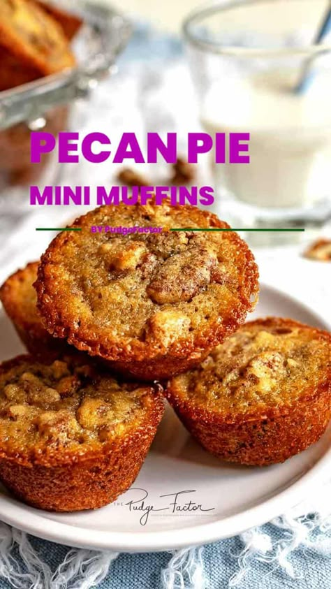 If you like pecan pie, you will absolutely go crazy over these Pecan Pie Mini-Muffins. They are crispy crunchy on the outside, rich, gooey and moist on the inside, and taste just like pecan pie. Southern Pecan Pie Muffins, Pecan Mini Muffins, Pecan Pie Bites Pioneer Woman, Mini Pecan Pies In A Muffin Tin, Pecan Pie Mini, Pecan Pie Mini Muffins, Pecan Muffins Recipe, Mini Muffin Tin Recipes, Pecan Pie Cupcakes