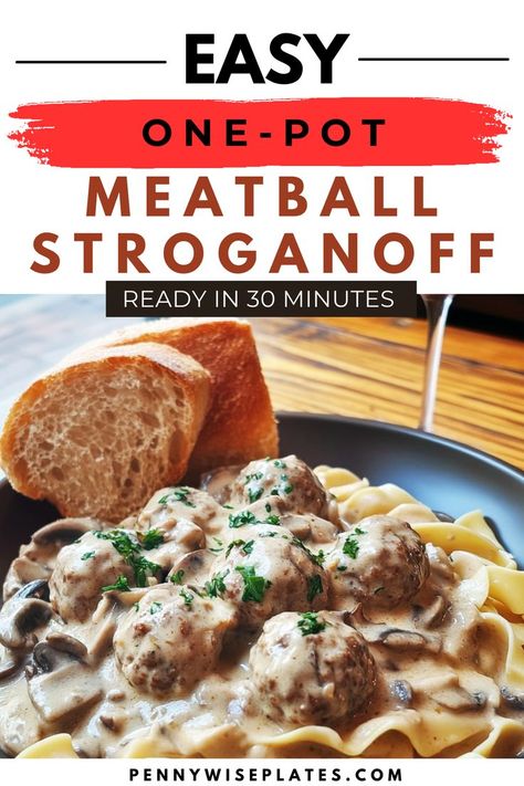 A creamy meatball stroganoff served over noodles, garnished with fresh herbs. Meatball Stroganoff Recipe Easy, Meatball Stroganoff Recipe, Homemade Meatballs Recipe, Meatball Stroganoff, Easy Meatball, Italian Meatballs Recipe, Meatball Recipes Easy, How To Cook Meatballs, Stroganoff Recipe