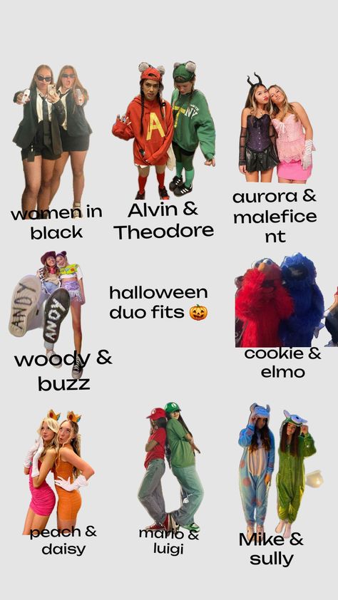 halloween duo fits Dou Costumes Bff, World Book Day Ideas For Teens, Two People Halloween Costume Ideas, Iconic Duo Costumes Best Friends Easy, Two Person Costume Ideas Bff, Twin Day At School Spirit Weeks, Matching Character Outfits, Costume Ideas For 2 Friends Funny, Duo Ideas For Spirit Week