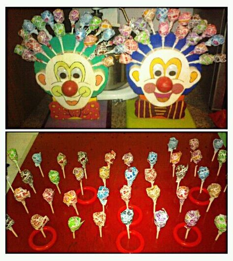 Lovely idea for your PTA / PTO Fair Festival - Pick a sucker clown game & ring toss game. Sucker Ring Toss Game, Tossing Games, Outdoor Party Ideas, Diy Outdoor Party, Downtown Night, Lollipop Ring, Diy Carnival Games, Backyard Carnival, Fair Festival