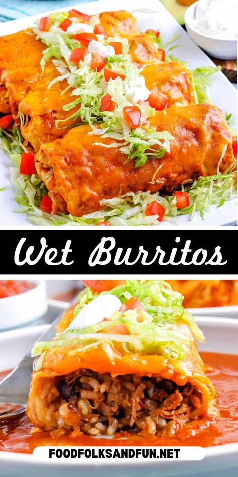 Burritos Enchilada Style, Shredded Pork Burrito Recipes, Verde Wet Burrito, Wet Burrito Recipe Chicken, Chicken Enchilada Burrito, Enchilada Style Burritos, Keto Wet Burrito Recipe, Wet Chicken Burritos, Burrito Deluxe Recipe