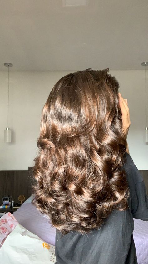 Pretty Brown Curly Hair, Layered Thick Wavy Hair, Curly Hair On Straight Hair, Layers For Medium Length Hair Wavy, Wavy Layered Hair Medium, Wavy Voluminous Hair, Natural Loose Curls, Silky Wavy Hair, Voluminous Wavy Hair