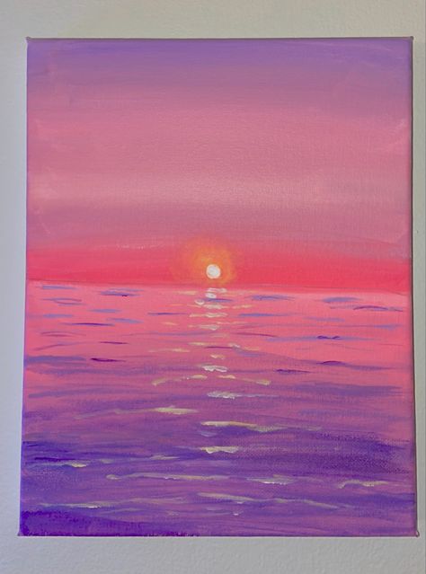 Aesthetic Sunrise Painting, Pretty Sunsets Paintings, Oil Pastel Purple Sunset, Beach Sunrise Painting Easy, Cute Easy Sunset Paintings, Easy Canvas Sunset Painting, Pink Sunset Aesthetic Painting, Purple And Blue Sunset Painting, Silhouette Painting Acrylic Easy