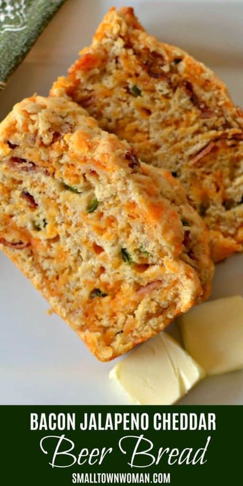 Beer Bread . I think I’m gonna make this into biscuits with supper instead of bread. Cheddar Beer Bread, Cheddar Bread, Rhubarb Bread, Beer Bread Easy, Woman Beer, Small Town Woman, Beer Bread Recipe, Stuffed Jalapenos With Bacon, Jalapeno Cheddar