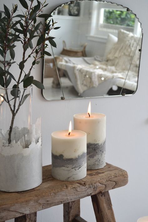 Concrete Christmas Decor, Velas Aesthetic, Concrete Candles, Amethyst Candle, Decorative Candles, Concrete Candle, Concrete Crafts, Japanese Aesthetic, Australian Homes