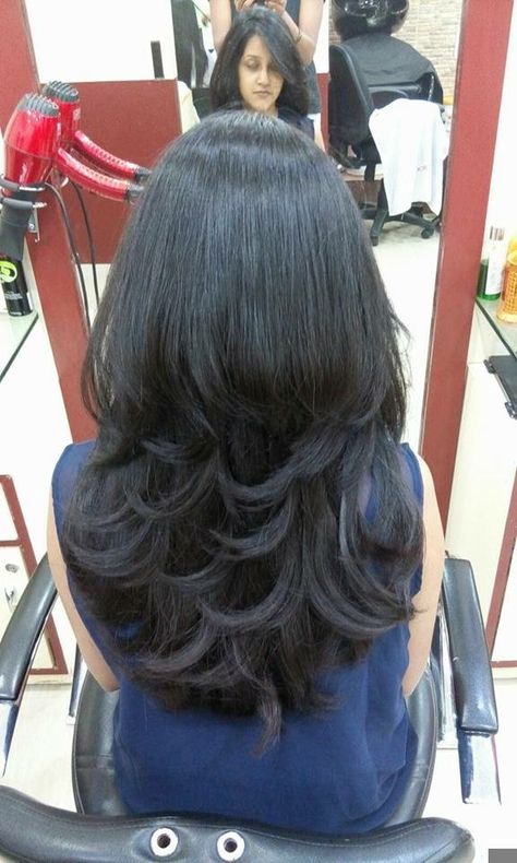 Gorgeous Transient Layers! Short Layers Black Hair, Jet Black Hair Layers Hairstyles, Heavy Layers Black Women, Black Hair Lots Of Layers, Long Black Layered Hair Straight, Step Cut Hairstyle, Waterfall Braid Hairstyle, Haircuts For Long Hair With Layers, Easy Hair Cuts