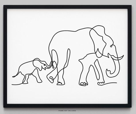 Single Line Elephant, Elephant Line Drawing, Nursery Elephant, Elephant Wall Decor, Elephant Drawing, Elephant Wall Art, Elephant Tattoo, Elephant Painting, Beautiful Book Covers