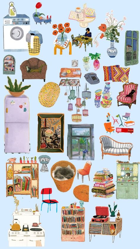 #house #collage #muebles Collage Houses, Collage Furniture, House Collage, Granola Vibes, Home Collage, Bujo Stickers, Scandinavian Apartment, Collage Pieces, Art Projects For Kids