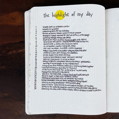 Layout Inspiration for a "Highlight of the Day" Page in your bullet journal. This log was a great way to look for the positive and to find something memorable in each day. #highlightoftheday #layout #journal #bujo #bulletjournal Journal Highlight Of The Day, Highlight Of The Day Bullet Journal, Highlight Of The Day, Watch Stranger Things, Birthday Brunch, Layout Inspiration, Each Day, To Look, The Day