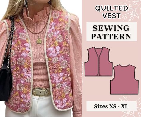 This is a digital  women vest sewing pattern with Instant Download A4 You will need 60 cm of fabric INCLUDED: - The PDF sewing pattern files include a layer option so you can choose to print your size or multiple sizes. Choose your size based on the size chart. This Pattern include 5 size XS, S, M, L, XL, XL - Detailed instructions construction steps accompanied by photographs that you will be able to understand how to construct the vest Printing, Taping, Cuting , Sewing. Print out at 100% scale on your home printer (A4). Use the scale provided within the pattern to double check printing has been done correctly. 1 cm  seam allowance included Vest Sewing Pattern | Pdf sewing pattern | Tie top pattern | Top sewing pattern | women sewing pattern | Quilted vest | cropped vest pattern  | revers Tie Top Pattern, Pattern Top Sewing, Sewing Pattern Women, Vest Sewing, Vest Sewing Pattern, Women Sewing, Women's Sewing Pattern, Women Vest, Top Sewing