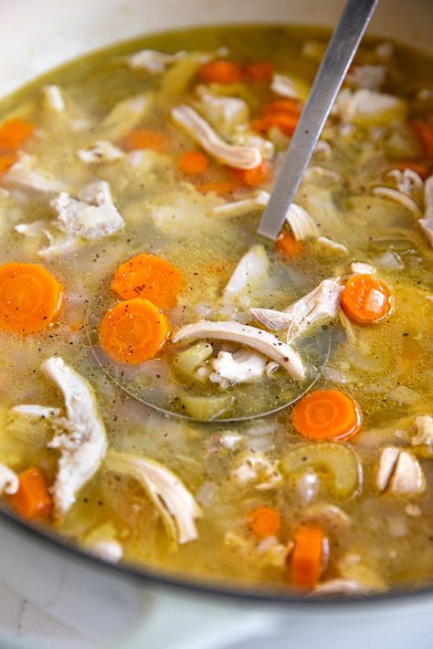 This Chicken Barley Soup is made with juicy chicken, tender barley, and vegetables like onion, carrot, and celery in a comforting chicken broth. Nutritious and filling, warm up with a big bowl of this hearty chicken and barley soup. Vegetable Soup With Chicken Broth, Chicken Barley Soup Recipe, Chicken And Barley Soup, Chicken Barley, Chicken Barley Soup, Hearty Chicken Soup, Chicken Broth Soup, Vegetable Barley Soup, Dairy Free Soup