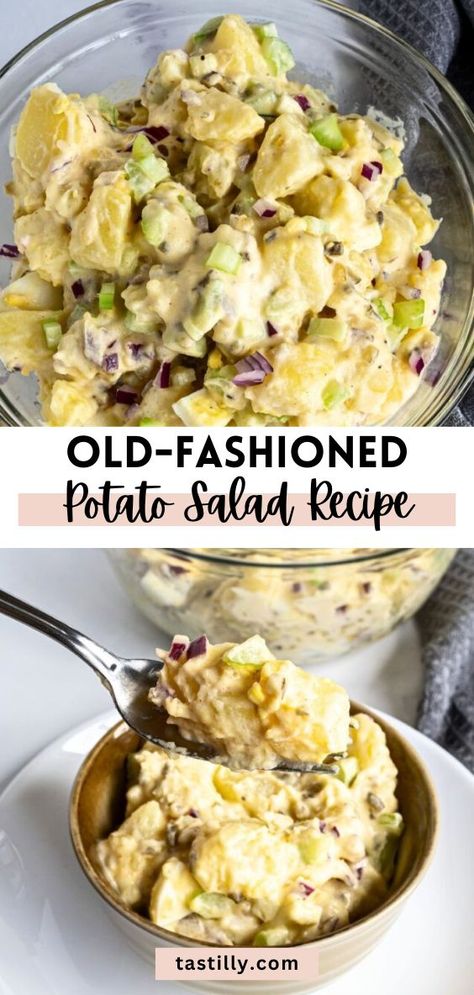 Easy to prepare and great for making in advance, this Potato Salad recipe is the perfect side for any barbecue, potluck party, or gathering. Minimal ingredients, a perfect blend of spices, and the surprise addition of relish make it outstandingly delicious. Old Fashioned Potato Salad, Deviled Egg Potato Salad, American Potato Salad, Best Potato Salad Recipe, Homemade Potato Salads, Southern Potato Salad, Potato Salad Dressing, Red Potato Salad, Potato Salad Recipe Easy