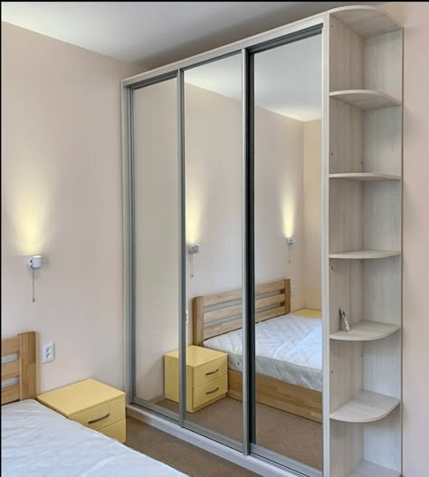 Wardrobe Design Bedroom Sliding, Sliding Wardrobe Design, Mirrored Wardrobe Doors, Mirrored Closet, Sliding Mirror Closet Doors, Sliding Mirror Door, Mirror Bedroom Decor, Mirror Closet, Sliding Door Wardrobe Designs