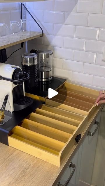 Cafe Station Ideas, Coffee Cupboard Ideas, Ikea Coffee Station Hack, Tea Nook In Kitchen, Coffee Pod Storage Ideas Diy, Salon Coffee Bar Ideas, Coffee Bar Organization Ideas, Ikea Coffee Station, Bar Organization Ideas