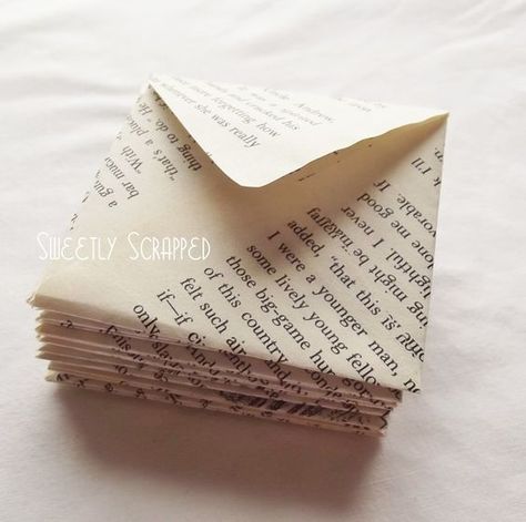 Envelopes made from book pages. Love this idea.: Book Page Envelopes, Old Book Crafts, Recycled Books, Book Page Crafts, Book Page Art, Envelope Punch Board, Envelope Art, Mini Envelopes, Old Book Pages